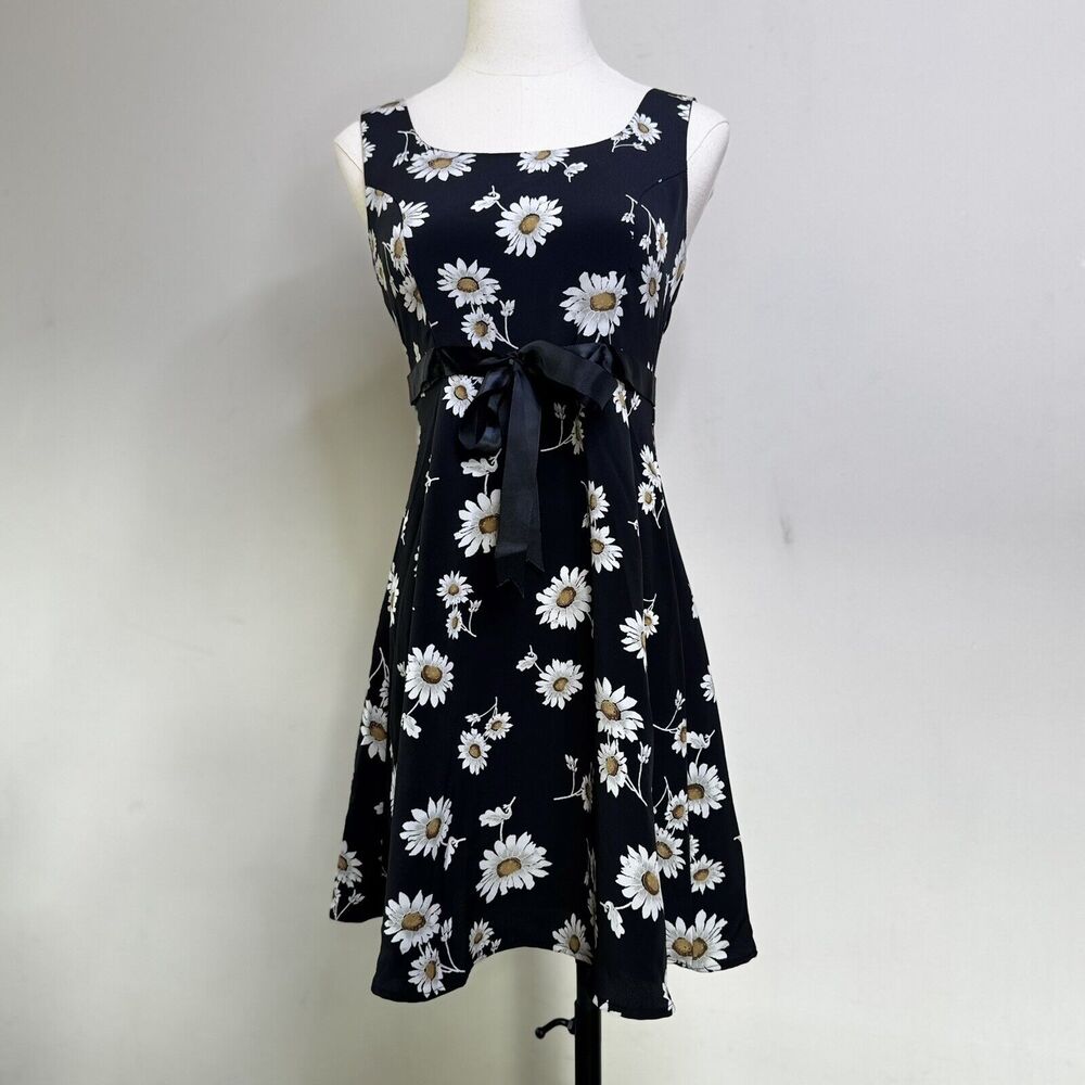 Vintage 90s Daisy Print Mini Tank Dress Flared Skater S